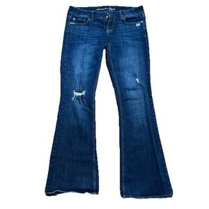 American Eagle Jeans Women's 8 Artist Distressed Flare Leg Blue Stretch Denim